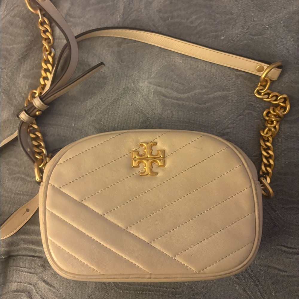 Tory Burch Cream Gold Quilted Crossbody Bag